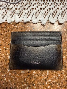 Coach Black Leather Slim Card Holder with Logo